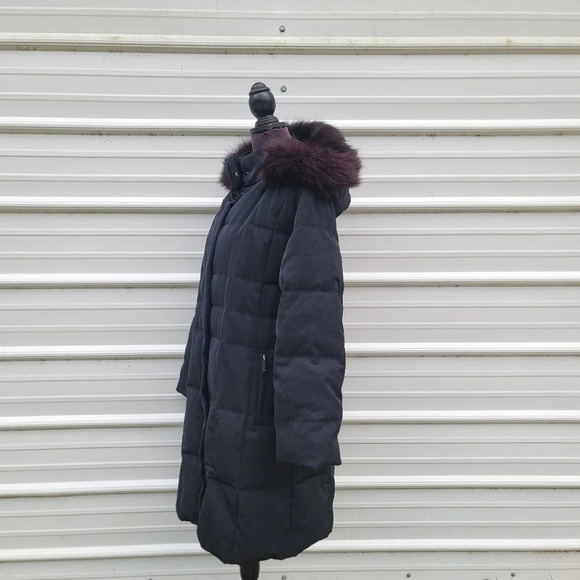 Gallery Women's Fox Fur Collar Puffer Coat Platinum Black Burgundy Red Sz L - Picture 2 of 13